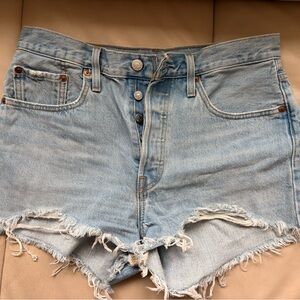 Levi Casual Light Blue Distressed Jean Shorts